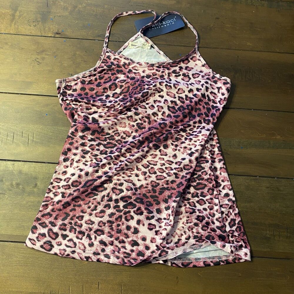 NWT Anna-Kaci California Racerback Tank Top Pink Animal Print Size M